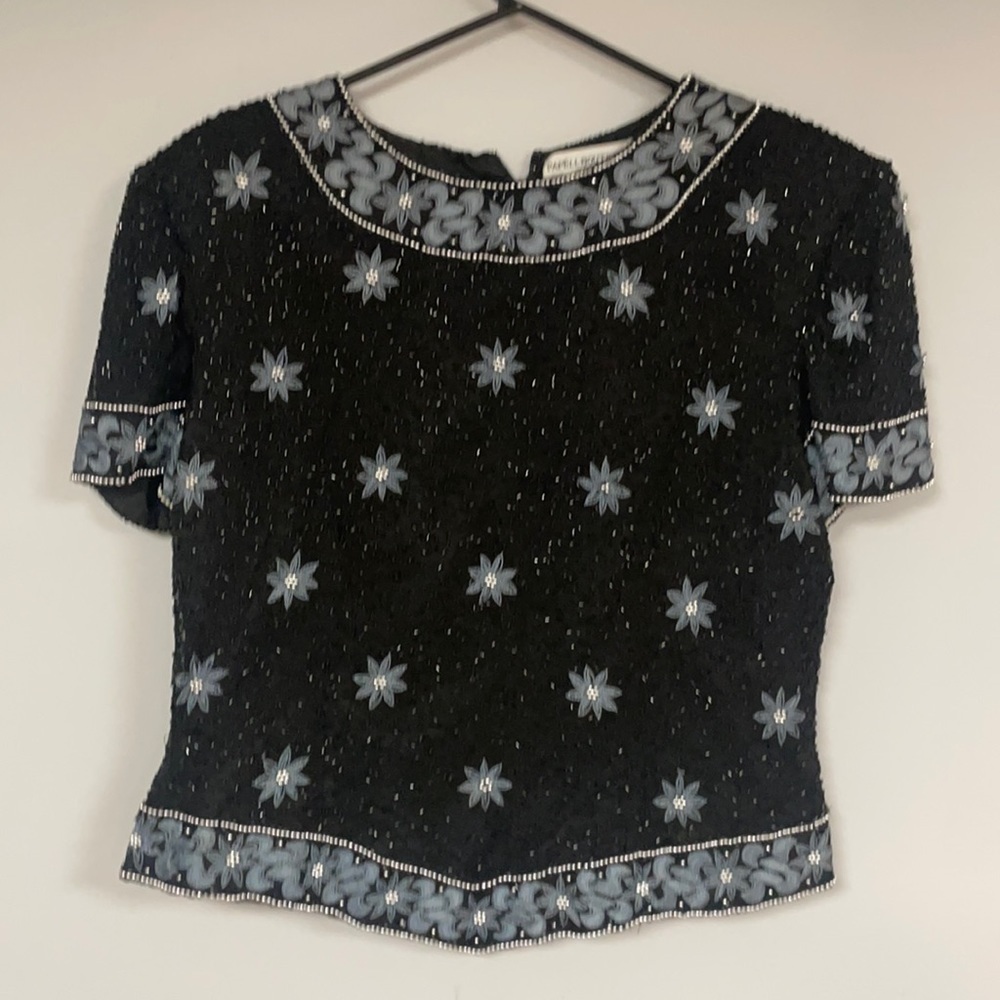 Papell Boutique Evening Lg silk beaded top/ blouse